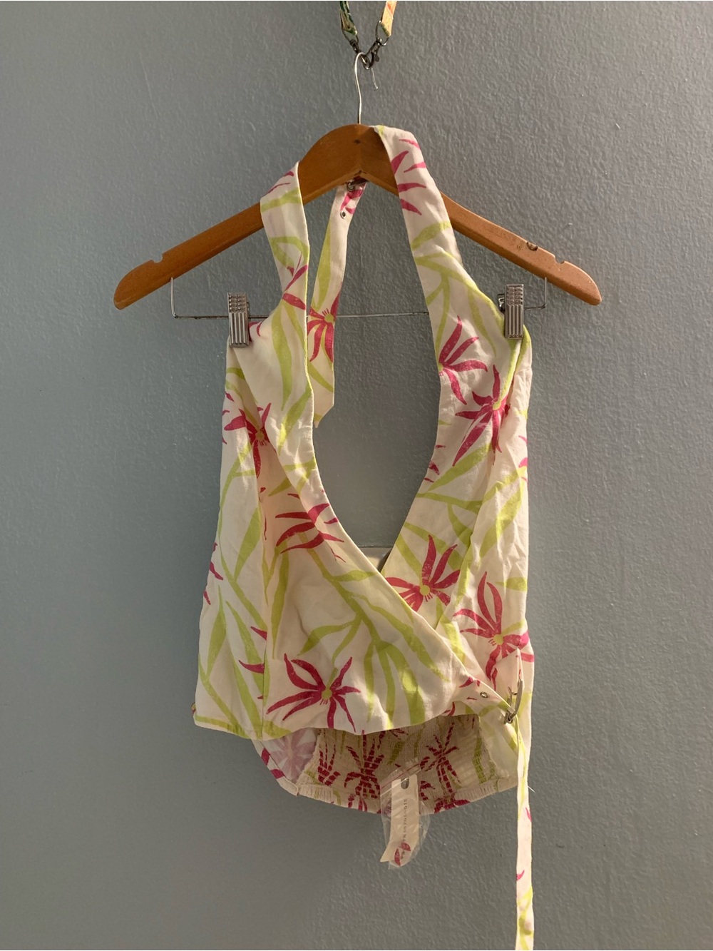 Floral Halter Wrap Top - Pink & Green
